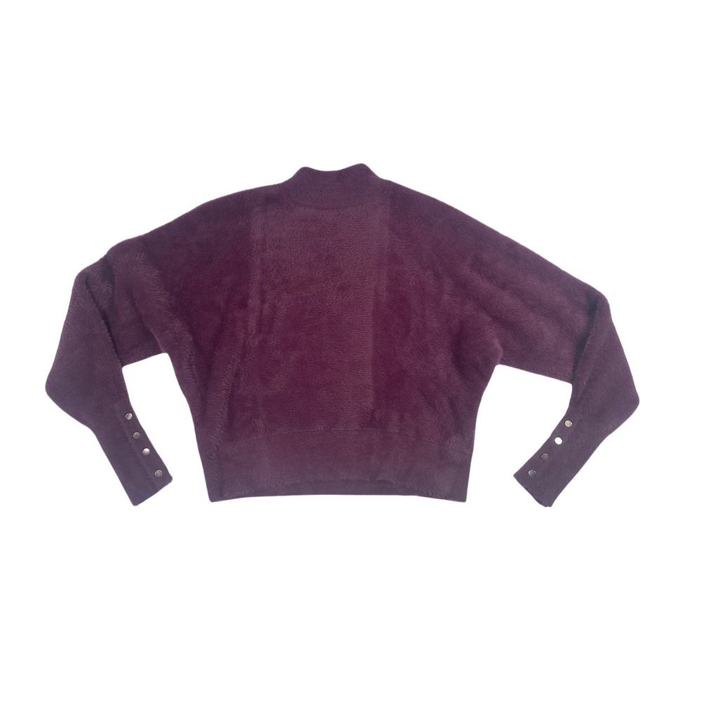 Bailey 44 Womens Purple Fuzzy Eyelash Knit Mock Neck Batwing Sweater Medium